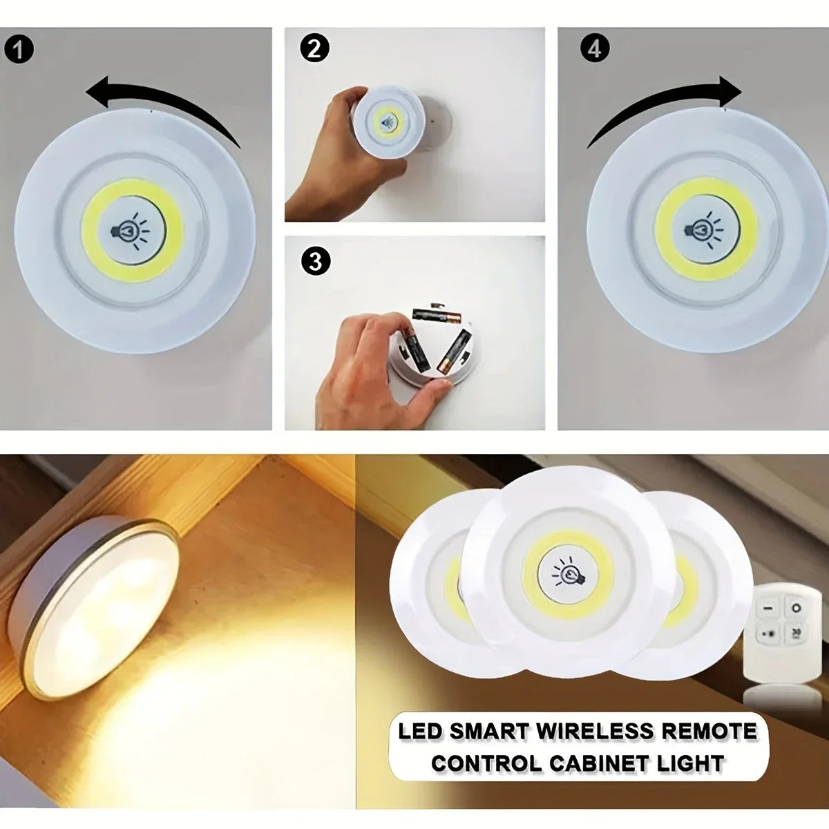 Uzaktan Kumandalı Yapışkanlı 3'lü Led Spot Lamba