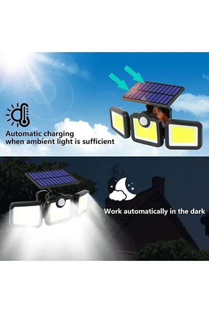 Volemi Üçlü Solar Led Projektör – Beyaz Işık – Sensörlü Dış Mekân Aydınlatma
