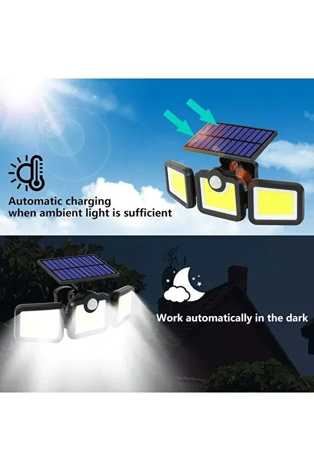 Volemi Üçlü Solar Led Projektör – Beyaz Işık – Sensörlü Dış Mekân Aydınlatma
