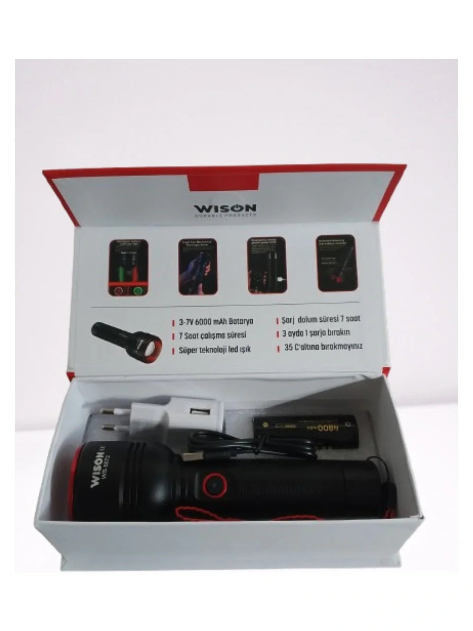Wıson Ws-5572 20w Uzun Menzilli Şarjlı Metal El Feneri