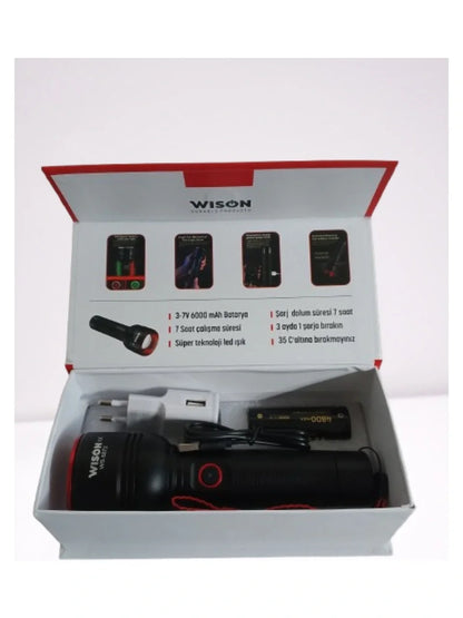 Wıson Ws-5572 20w Uzun Menzilli Şarjlı Metal El Feneri