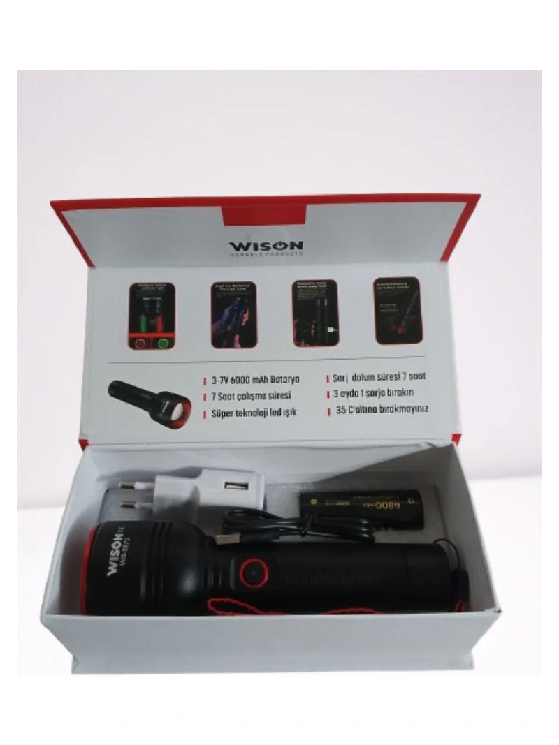 Wıson Ws-5572 20w Uzun Menzilli Şarjlı Metal El Feneri