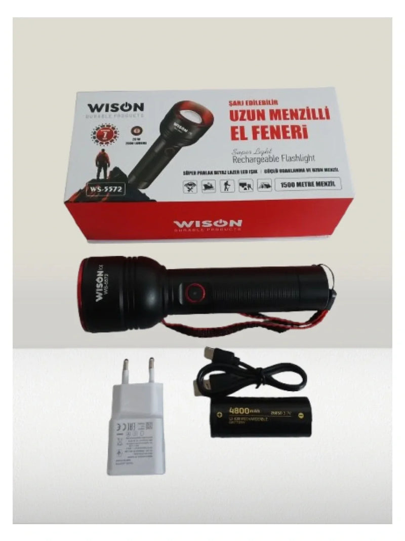 Wıson Ws-5572 20w Uzun Menzilli Şarjlı Metal El Feneri