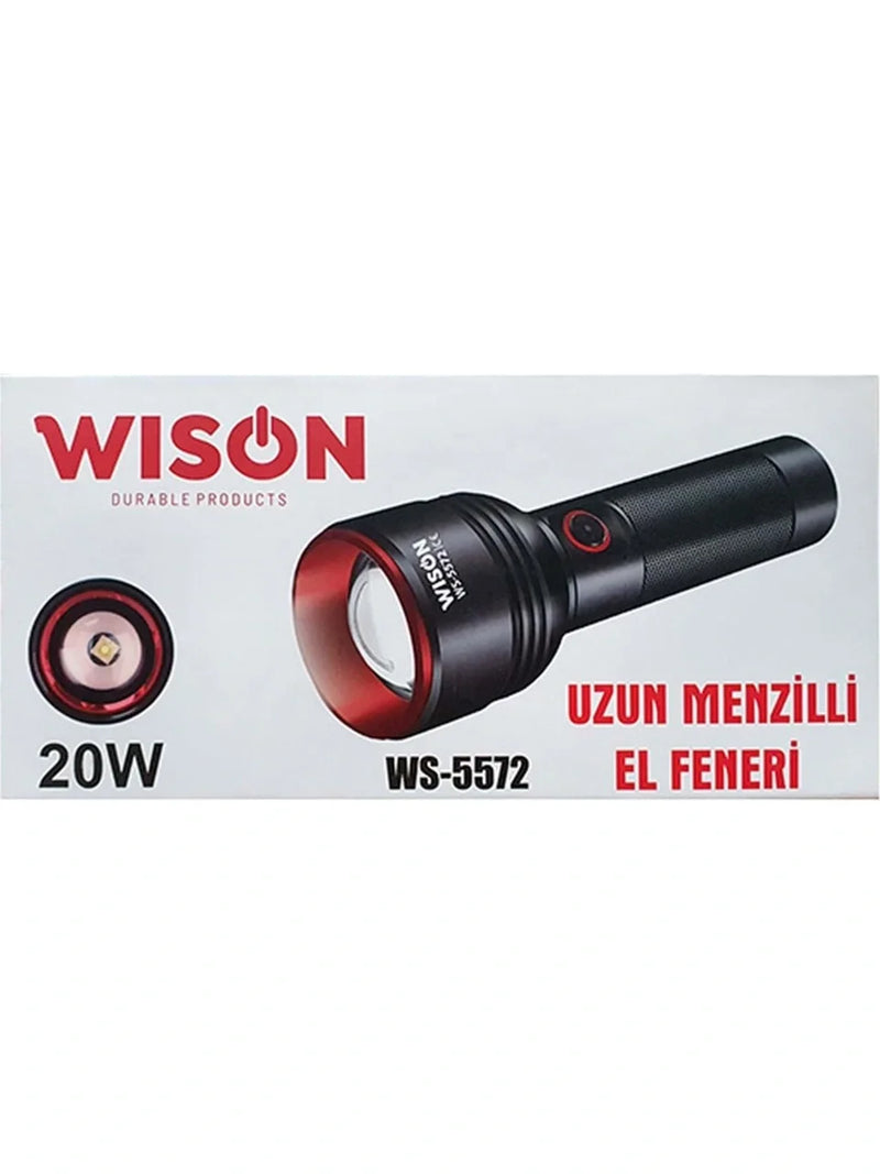 Wıson Ws-5572 20w Uzun Menzilli Şarjlı Metal El Feneri