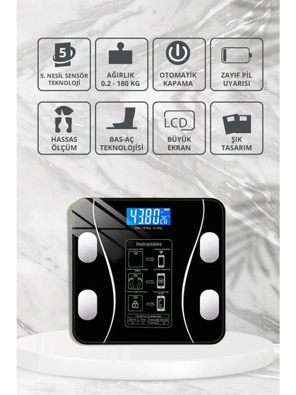 Yağ Ölçer Fonksiyonlu Dijital Baskül Elektronik Tartı Akıllı Bluetooth Lcd Dijital Ekran Ev Vücut
