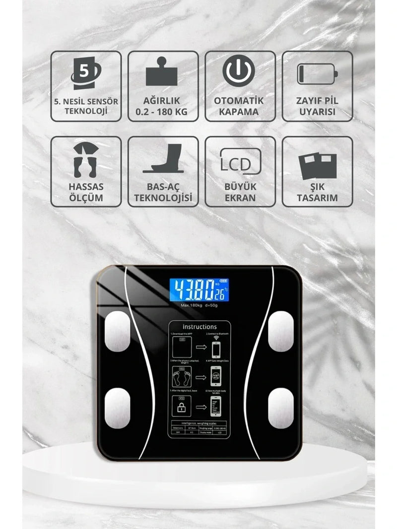 Yağ Ölçer Fonksiyonlu Dijital Baskül Elektronik Tartı Akıllı Bluetooth Lcd Dijital Ekran Ev Vücut